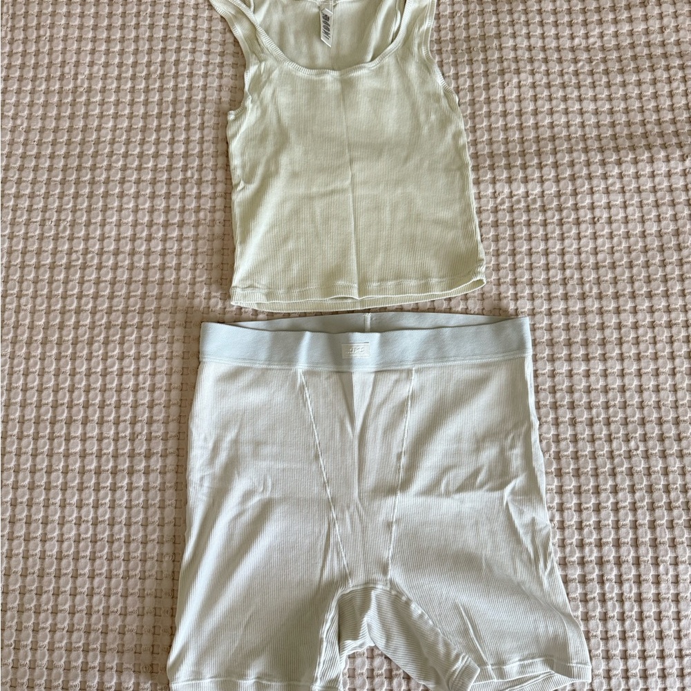 SKIMS Cream Ribbed Lounge Set